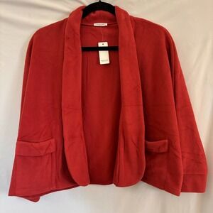NEW Brick Red Fleece Wrap Shawl With Pockets Size M Christmas Holidays Festive